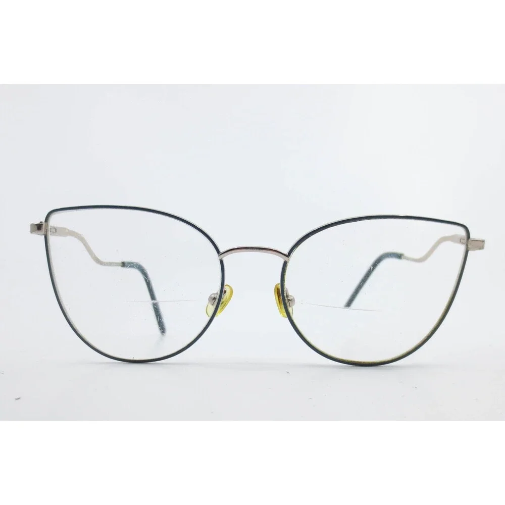 Karl Lagerfeld Eyeglass Frames Silver Navy Blue Cat Eye Wavy Temple 37108